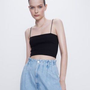 Ribbed Cropped Tank- Black